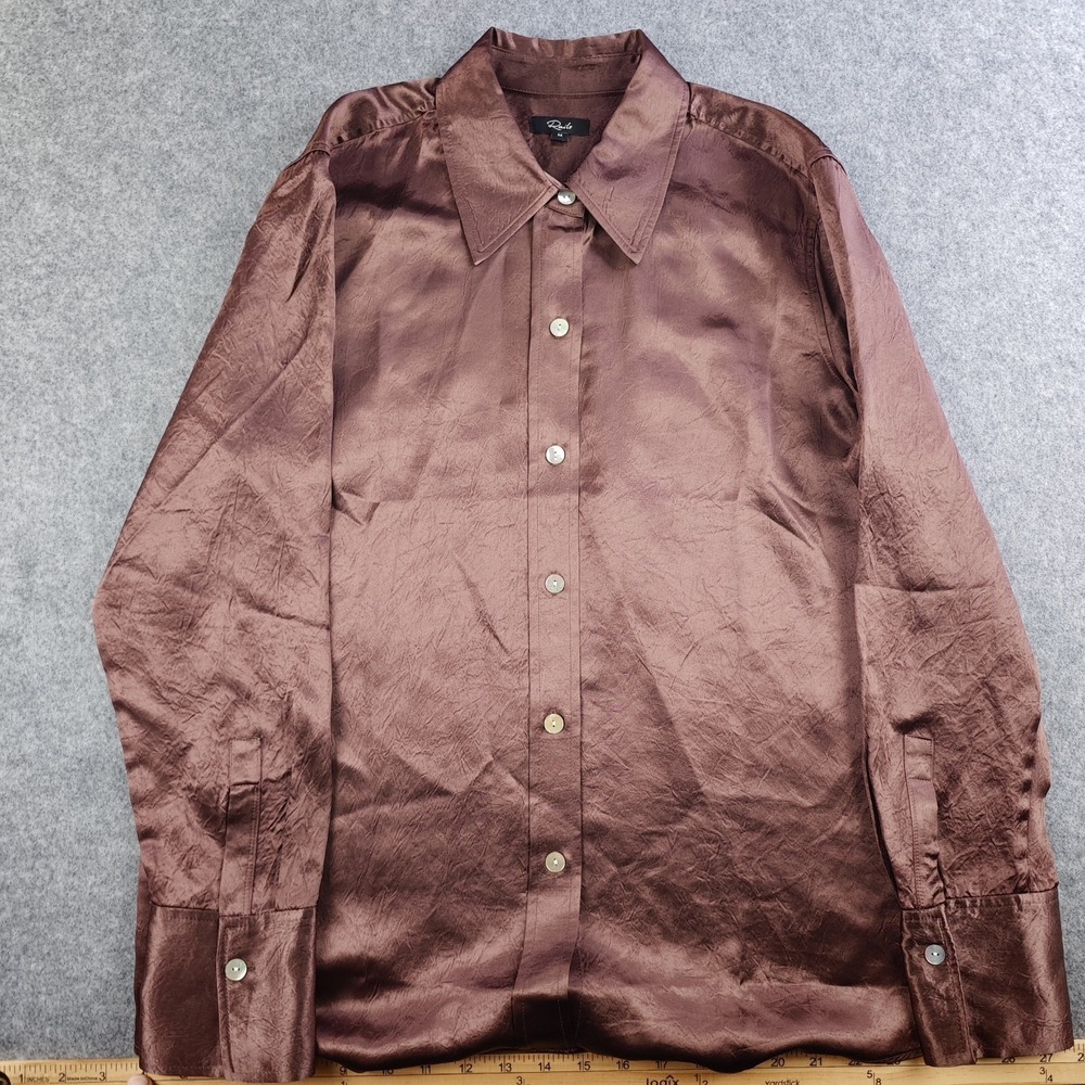 Rails Andrea Shirt Women's Medium Satin Button Up Brown Nutmeg 70s Collar‎
